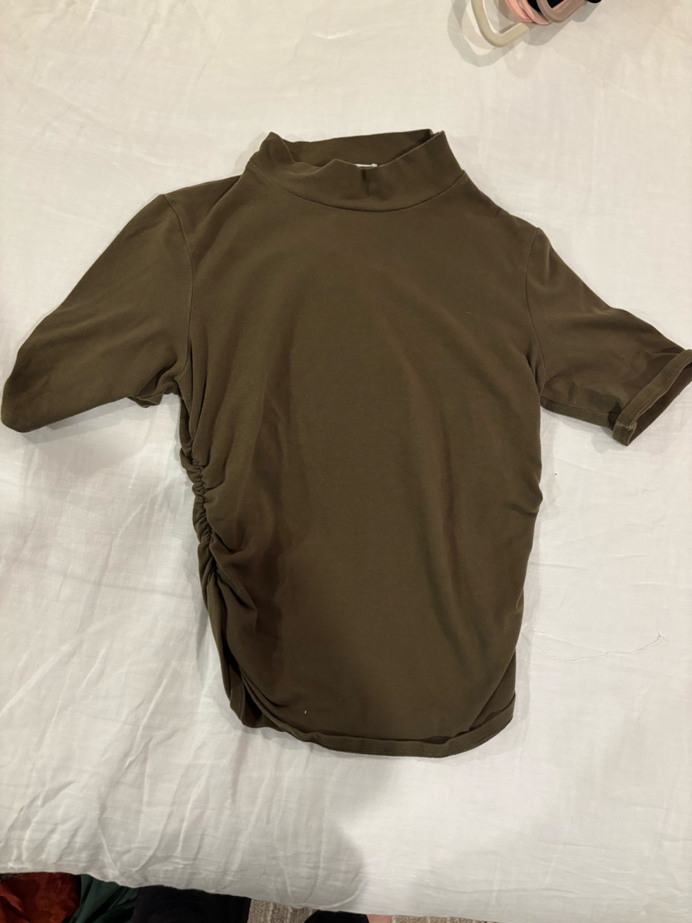 Reformation Olive Ruched Short Sleeve Tee